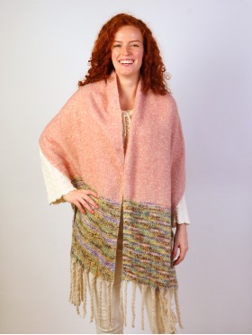 Abstract Patterned Blanket Scarf with Long Fringe